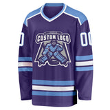 Custom Purple White-Light Blue Hockey Jersey