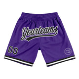 Custom Purple Black-White Authentic Throwback Basketball Shorts
