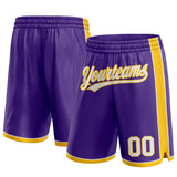 Custom Purple White-Yellow Authentic Basketball Shorts