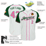 Custom White Green Pinstripe Pink-Green Authentic Raglan Sleeves Baseball Jersey