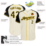 Custom Cream Black Pinstripe Black-Gold Authentic Raglan Sleeves Baseball Jersey
