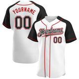 Custom White Black-Red Authentic Raglan Sleeves Baseball Jersey