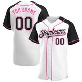 Custom White Black-Pink Authentic Raglan Sleeves Baseball Jersey