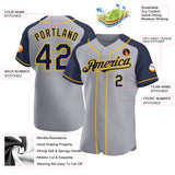 Custom Gray Navy-Gold Authentic Raglan Sleeves Baseball Jersey