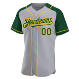 Custom Gray Green-Gold Authentic Raglan Sleeves Baseball Jersey