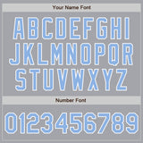 Custom Gray Light Blue-White Authentic Raglan Sleeves Baseball Jersey