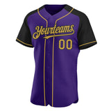 Custom Purple Old Gold-Black Authentic Raglan Sleeves Baseball Jersey