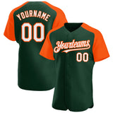Custom Green White-Orange Authentic Raglan Sleeves Baseball Jersey