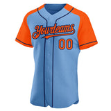 Custom Light Blue Orange-Navy Authentic Raglan Sleeves Baseball Jersey