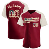 Custom Crimson Vintage USA Flag-Cream Authentic Raglan Sleeves Baseball Jersey