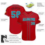 Custom Red Teal-Black Authentic Baseball Jersey