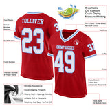Custom Red White-Light Blue Mesh Authentic Throwback Football Jersey