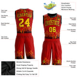 Custom Red Gold-Black Flame Round Neck Sublimation Basketball Suit Jersey