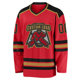 Custom Red Black-Old Gold Hockey Jersey
