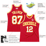 Custom Red White Pinstripe White-Gold Authentic Basketball Jersey