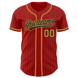 Custom Red Black Pinstripe Old Gold Authentic Baseball Jersey