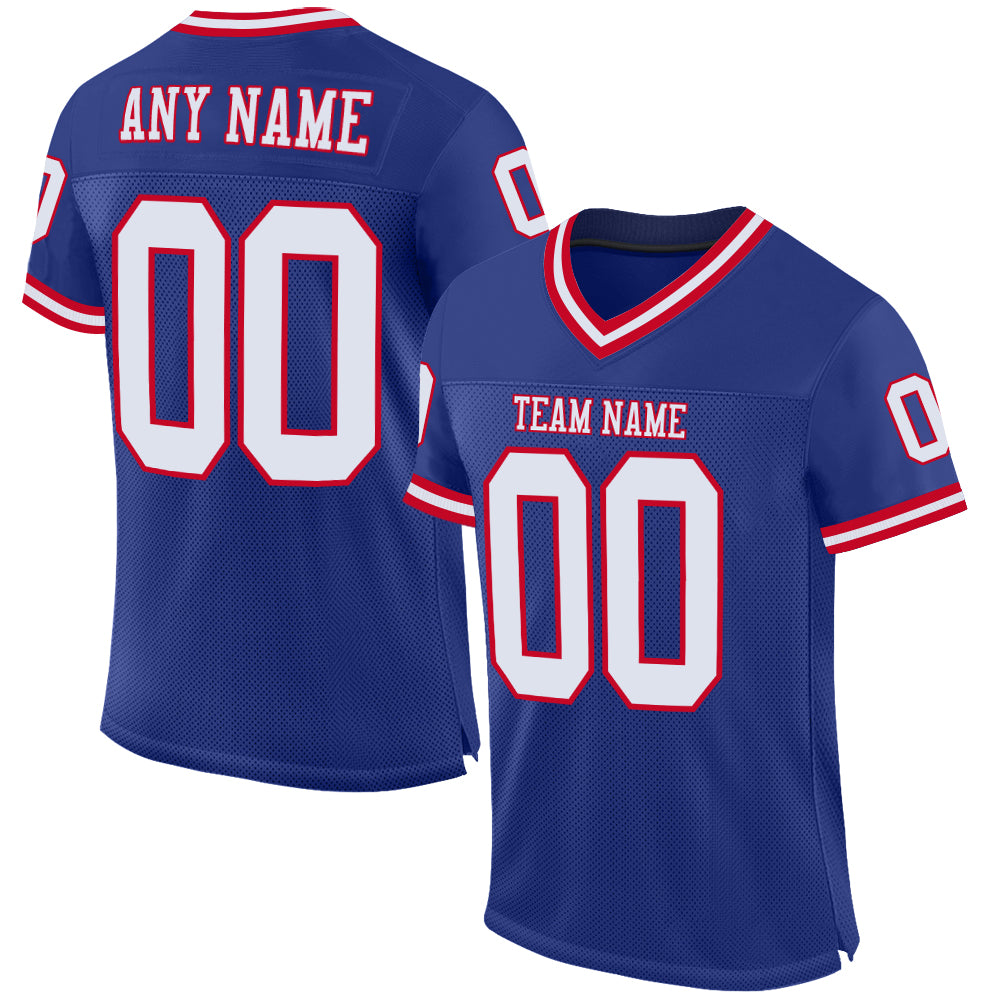 Custom Royal White-Red Mesh Authentic Throwback Football Jersey