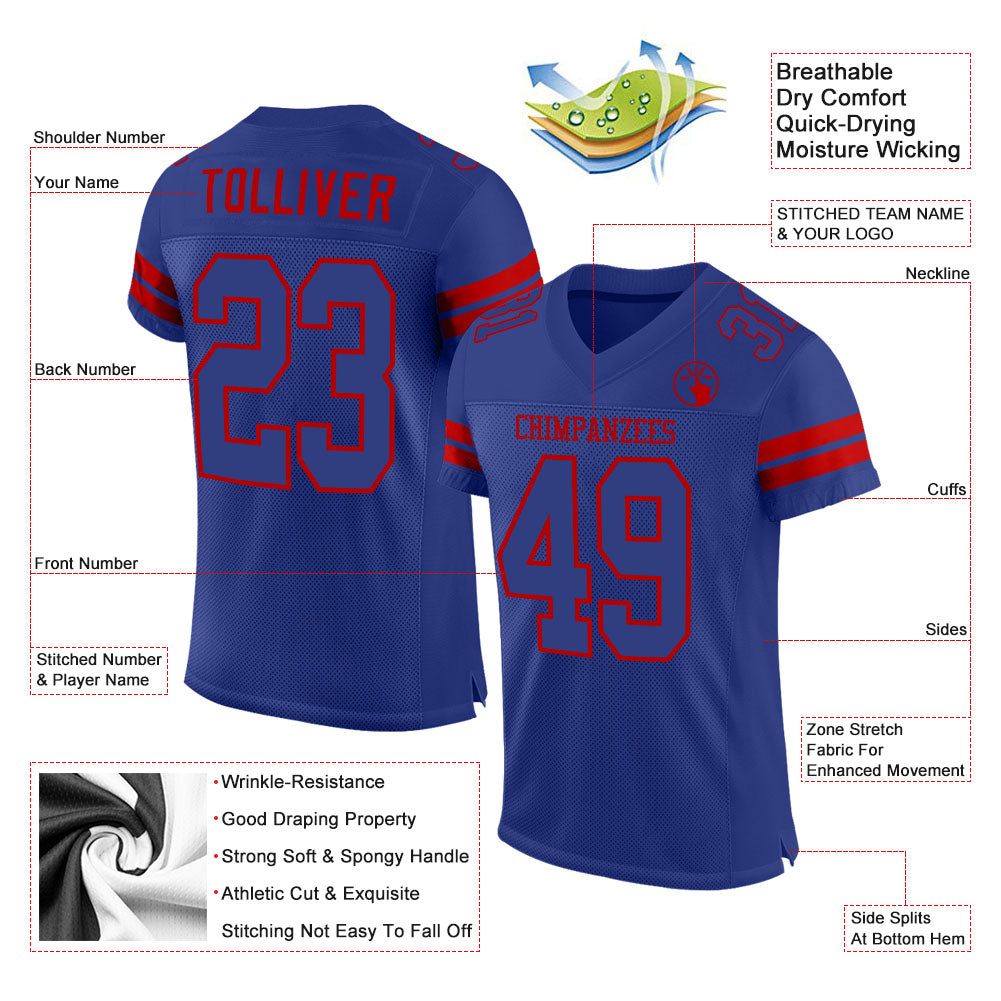 Custom Royal Royal-Red Mesh Authentic Football Jersey