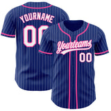 Custom Royal White Pinstripe Pink Authentic Baseball Jersey