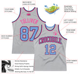 Custom Gray Light Blue-Pink Authentic Throwback Basketball Jersey