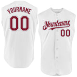 Custom White Crimson-Gray Authentic Sleeveless Baseball Jersey