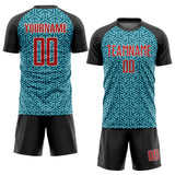 Custom Aqua Red-Black Sublimation Soccer Uniform Jersey