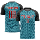 Custom Aqua Red-Black Sublimation Soccer Uniform Jersey