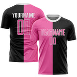Custom Black Pink-White Sublimation Split Fashion Soccer Uniform Jersey