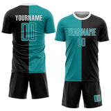Custom Black Aqua-White Sublimation Split Fashion Soccer Uniform Jersey