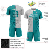 Custom Gray Aqua-White Sublimation Split Fashion Soccer Uniform Jersey