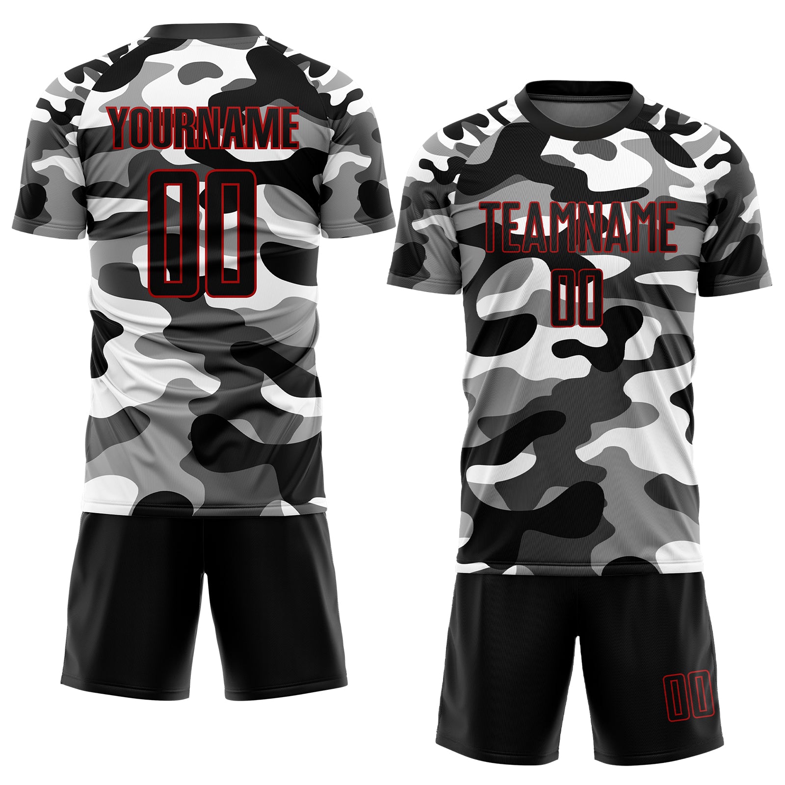 Custom Camo Black-Red Sublimation Salute To Service Soccer Uniform Jersey