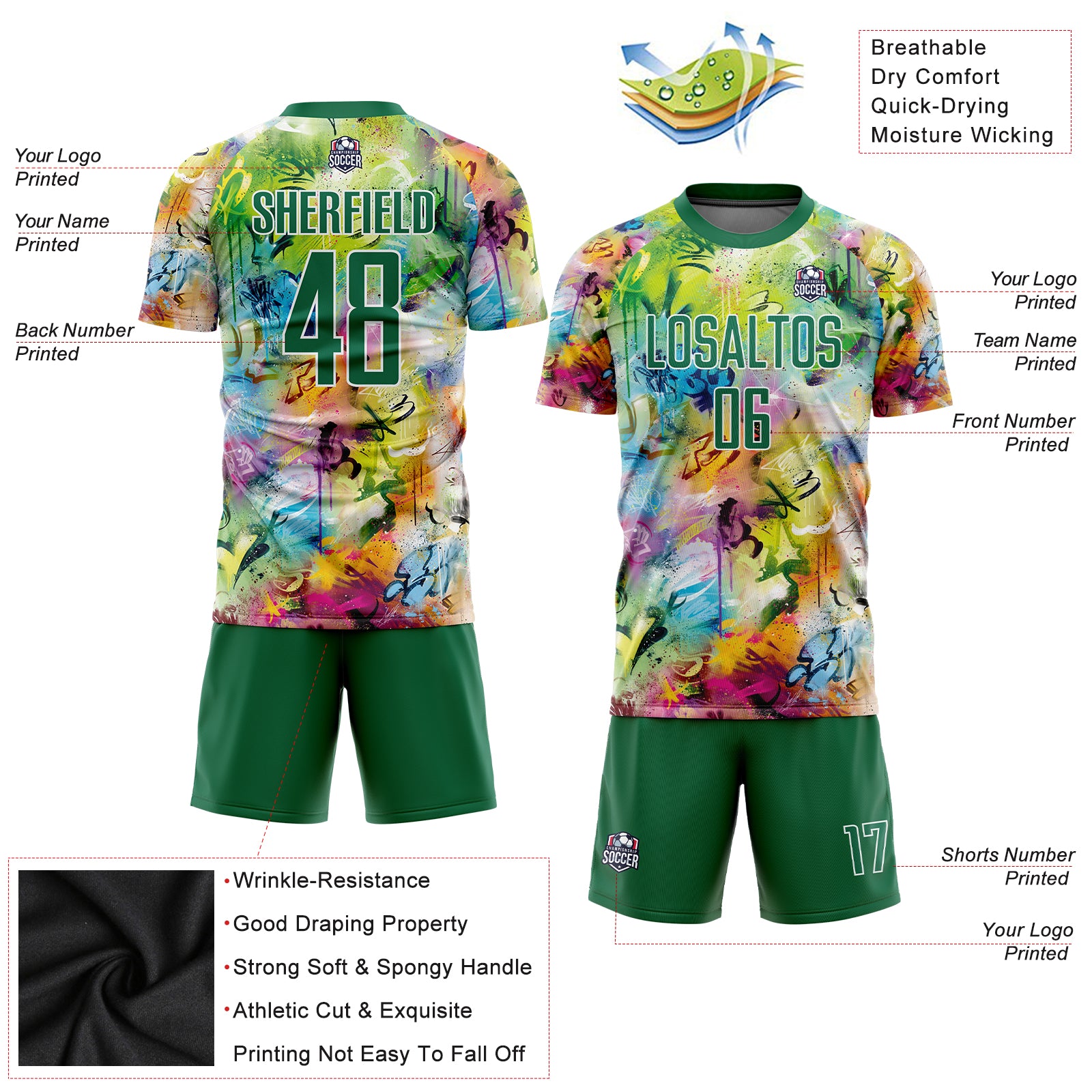 Custom Graffiti Pattern Kelly Green-White Sublimation Soccer Uniform Jersey