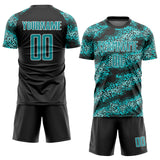 Custom Aqua Aqua-Black Sublimation Soccer Uniform Jersey