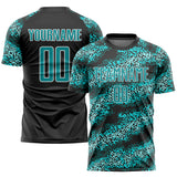 Custom Aqua Aqua-Black Sublimation Soccer Uniform Jersey