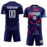 Custom Navy White-Light Blue Sublimation Soccer Uniform Jersey