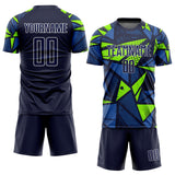Custom Navy Navy-Neon Green Sublimation Soccer Uniform Jersey