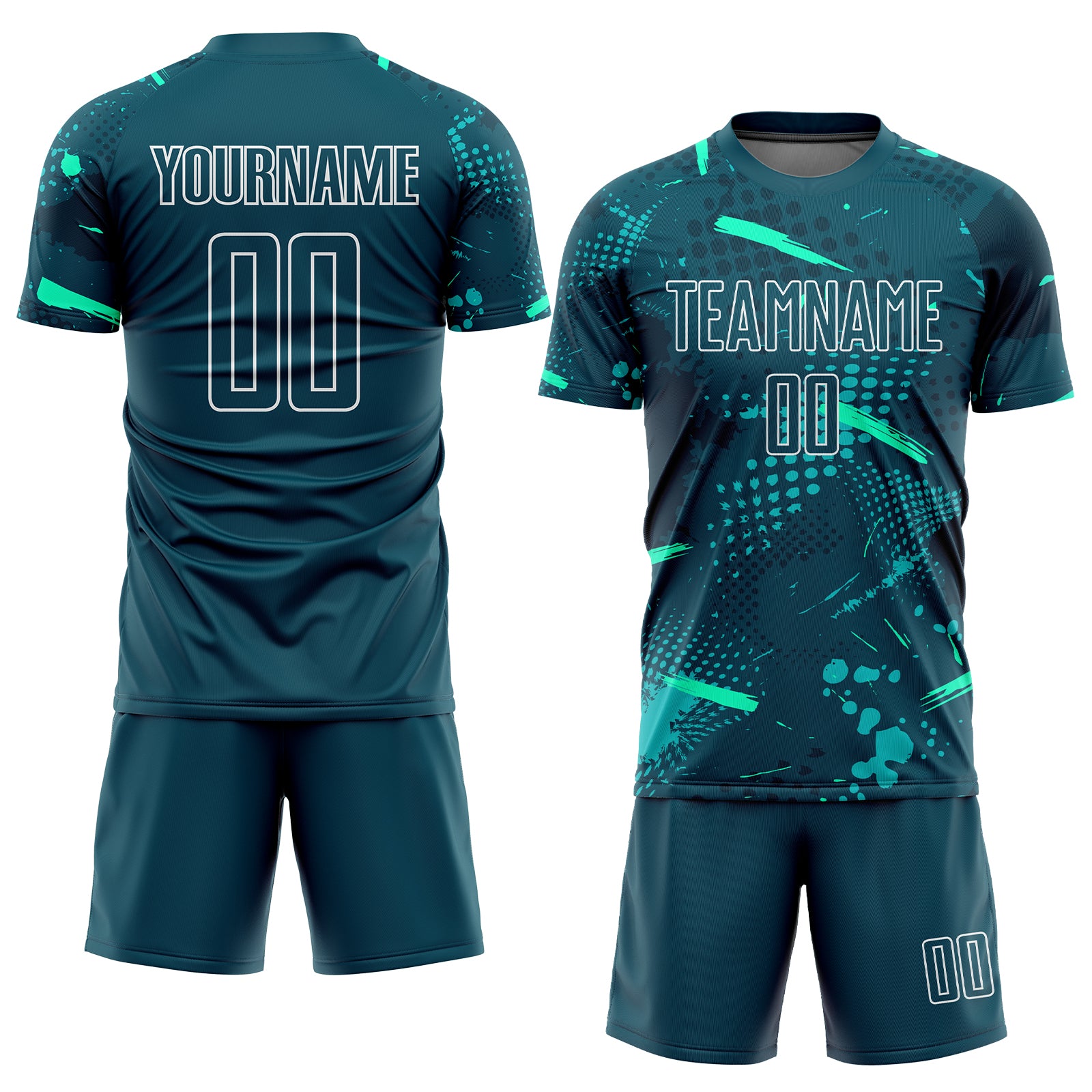 Custom Green Green-Aqua Sublimation Soccer Uniform Jersey