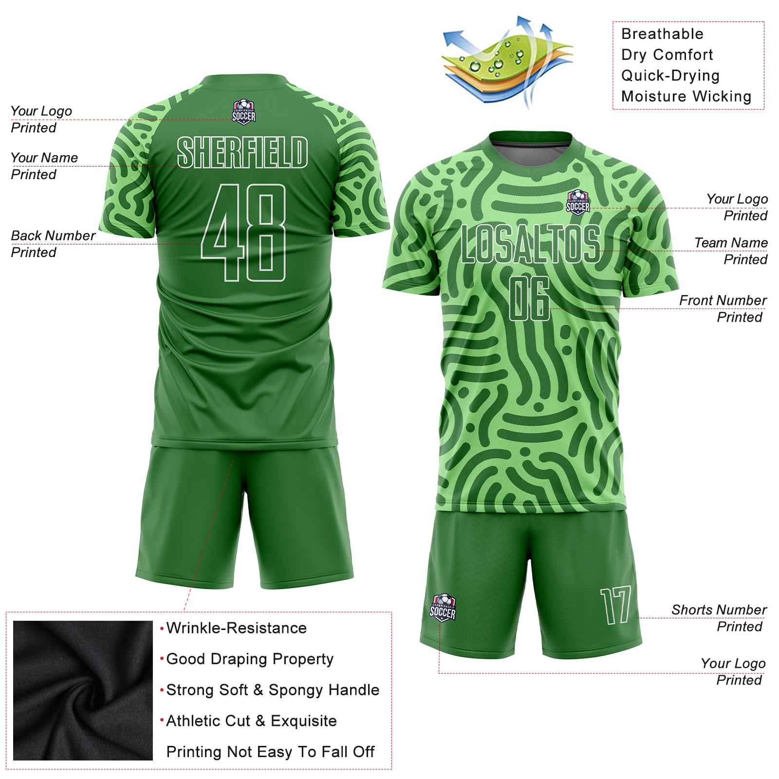 Custom Neon Green-Kelly Green-White Sublimation Soccer Uniform Jersey