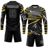 Custom Black Black-Gold Green Sublimation Soccer Uniform Jersey