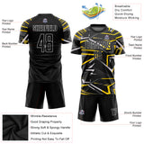Custom Black Black-Gold Green Sublimation Soccer Uniform Jersey