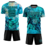 Custom Tie Dye Aqua-Black Sublimation Soccer Uniform Jersey