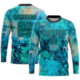 Custom Tie Dye Aqua-Black Sublimation Soccer Uniform Jersey