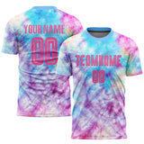 Custom Tie Dye Pink-Light Blue Sublimation Soccer Uniform Jersey