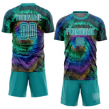 Custom Tie Dye Aqua-White Sublimation Soccer Uniform Jersey