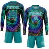 Custom Tie Dye Aqua-White Sublimation Soccer Uniform Jersey