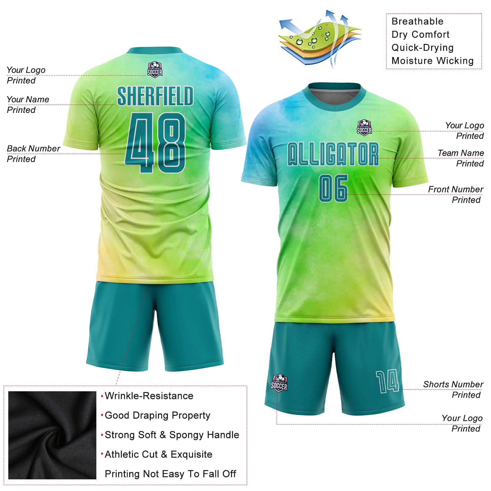 Custom Tie Dye Aqua-White Sublimation Soccer Uniform Jersey