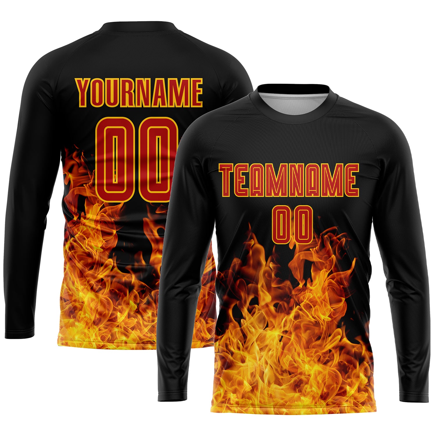 Custom Black Red-Gold Flame Sublimation Soccer Uniform Jersey