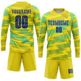 Custom Gold Royal-Light Blue Away Sublimation Soccer Uniform Jersey