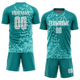 Custom Aqua White Third Sublimation Soccer Uniform Jersey
