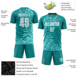Custom Aqua White Third Sublimation Soccer Uniform Jersey